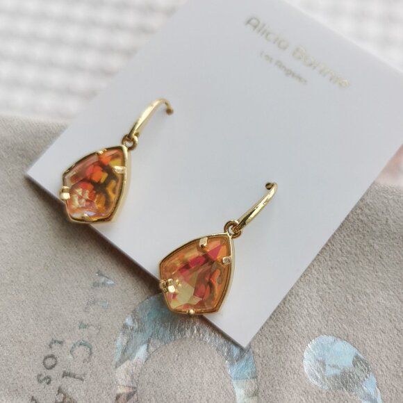 Alicia Bonnie Gold Dichroic Glass Miley Drop Earrings NEW - Picture 1 of 3